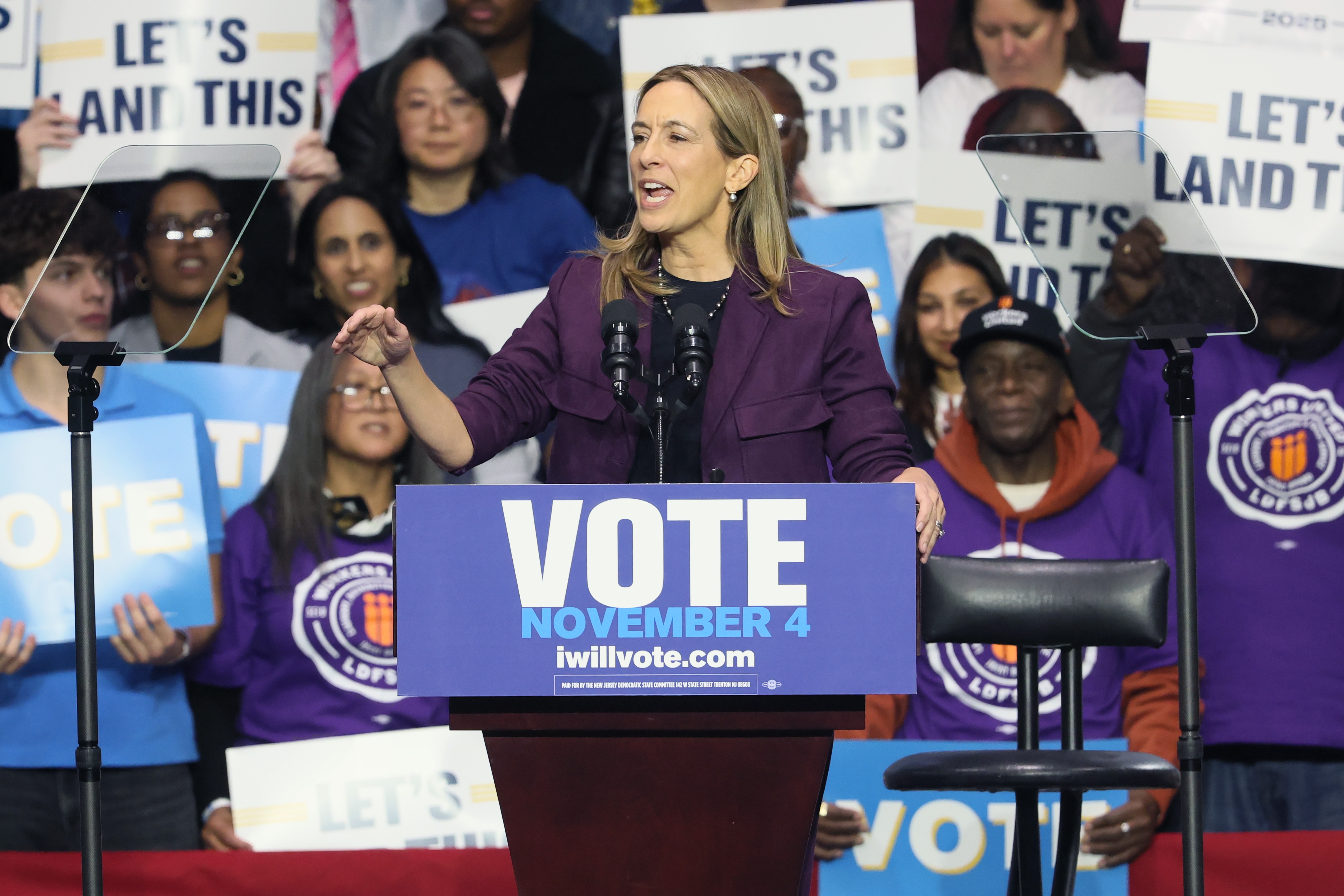 Democratic U.S. Rep. Mikie Sherrill speaks during a rally on Nov. 1 in Newark, N.J. The Associated Press has declared Sherrill the winner of Tuesday